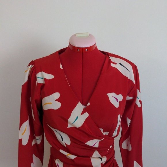 Wrap Dress  ORLEON DE PARIS Vintage Women Shoulder Padded Multicolor Size 7 - Picture 3 of 16